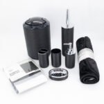 SET DE BAÑO CON DISEÑO ACANALADO NEGRO 8 piezas