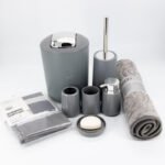 SET DE BAÑO CON DISEÑO METAL GRIS 8 piezas