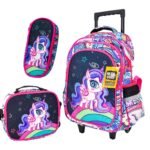 Mochila  Carrito C/ Cartuchera y Lunchera Unicornio