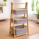 Organizador 3 Niveles Con Canastos De Tela Estructura Bambú