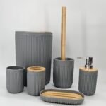 Set de baño con diseño Trash/Madera x 6 Piezas