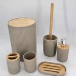 Set de baño con diseño Trash/Madera x 6 Piezas