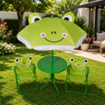 Mesa Infantil Rana Con Sombrilla Y 2 Sillas Para Jardín